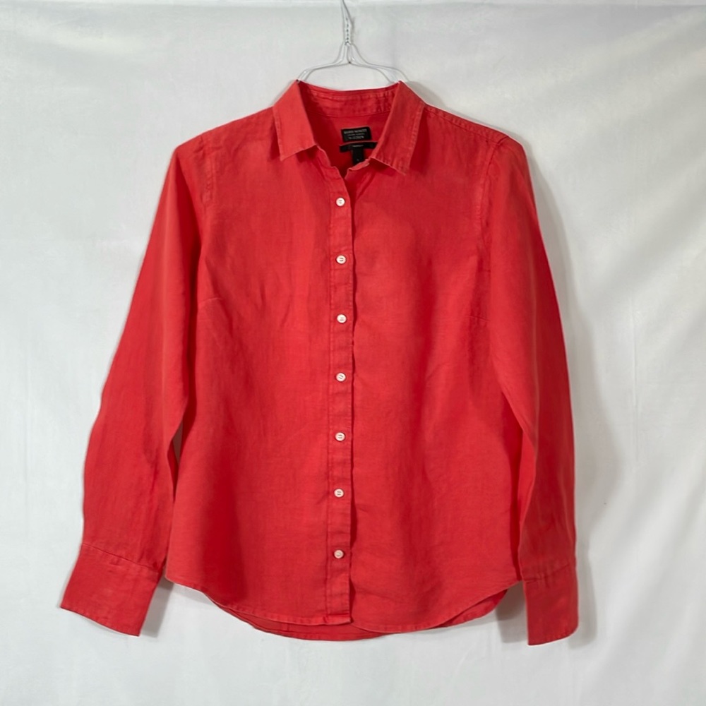J. Crew Perfect Shirt Baird McNUTT Irish Linen Size 6 Coral Color EUC